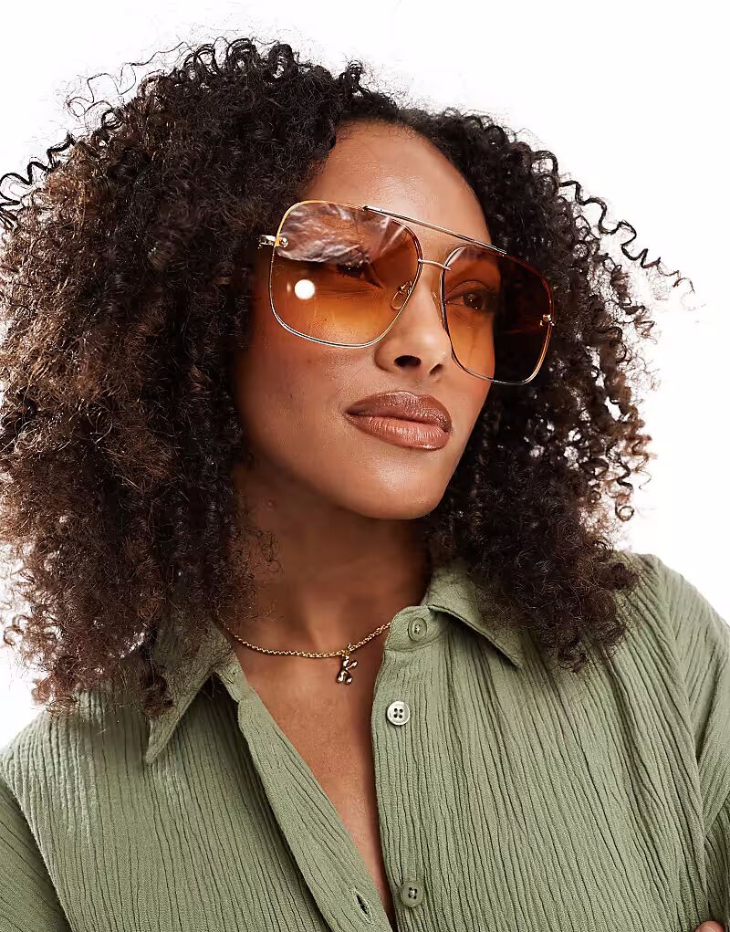 

Солнцезащитные очки-авиаторы ASOS DESIGN в металлической оправе с коричневыми линзами