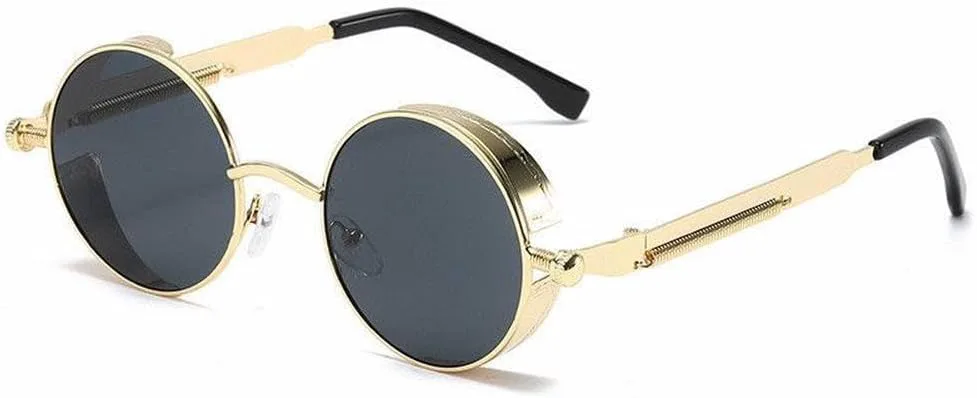 

Металлические солнцезащитные очки в стиле стимпанк для мужчин и женщин, модные круглые очки, винтажные солнцезащитные очки высокого качества TKKTLLT, Gold Gray