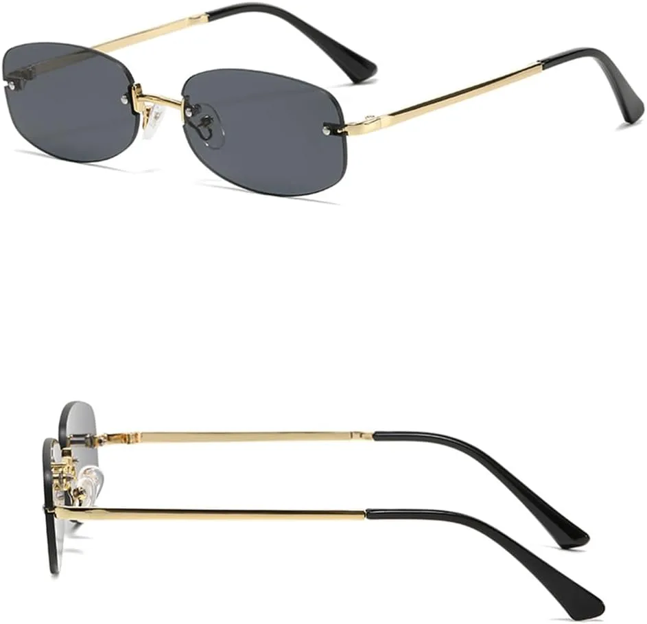 

LVTFCO Модные безрамочные эллиптические ретро-солнцезащитные очки для женщин, металлические очки вогнутой формы, очки для уличной фотографии, Gold Grey Pink