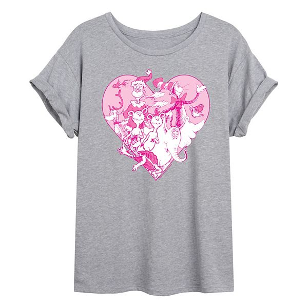 

Футболка Juniors Valentine's Day Heart oversized Dr. Seuss, Heather Gray
