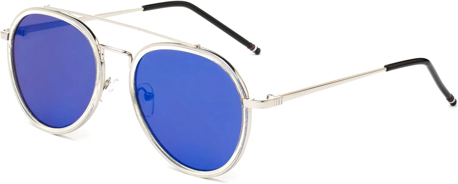 

«Bound» — современные солнцезащитные очки в геометрическом круглом стиле от знаменитостей, модные для женщин и мужчин Newbee Fashion Sunglasses, Clear/Blue Revo