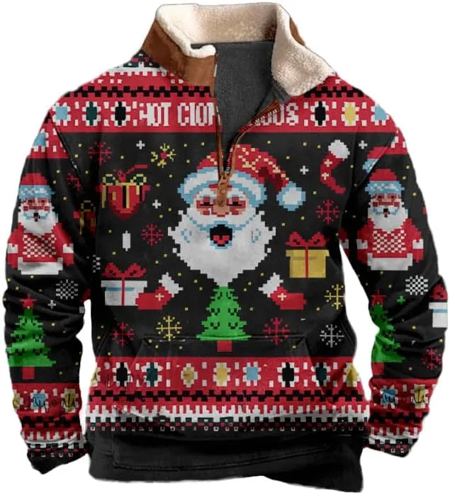 

Мужской рождественский свитер Funny Ugly Christmas Sweatshirts с воротником стойкой, длинным рукавом и молнией на 1/4 DMOYALA