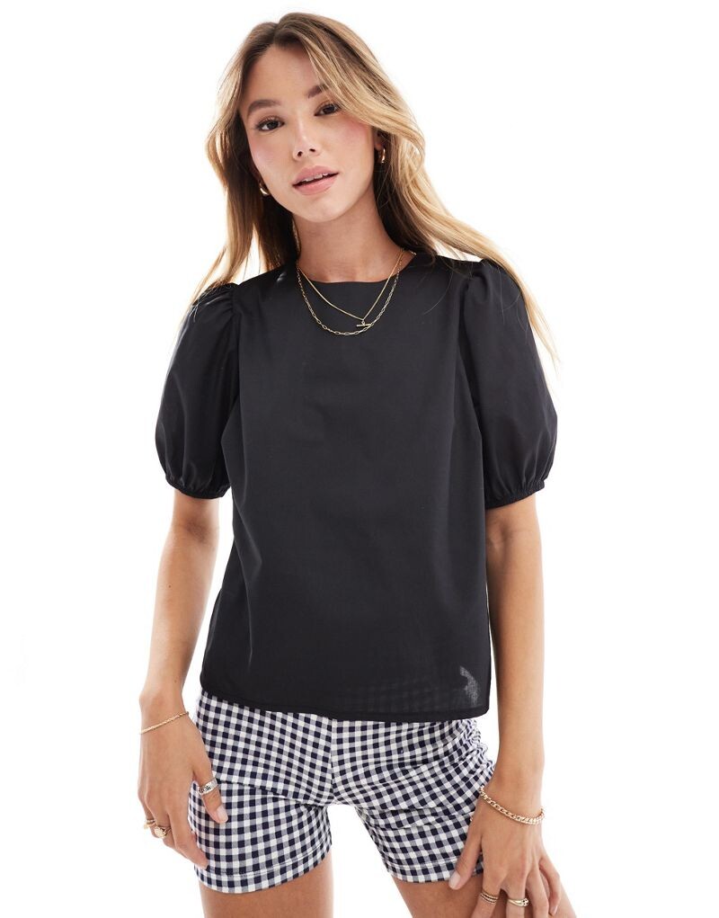 

ASOS DESIGN - Черный хлопковый топ с пышными рукавами
