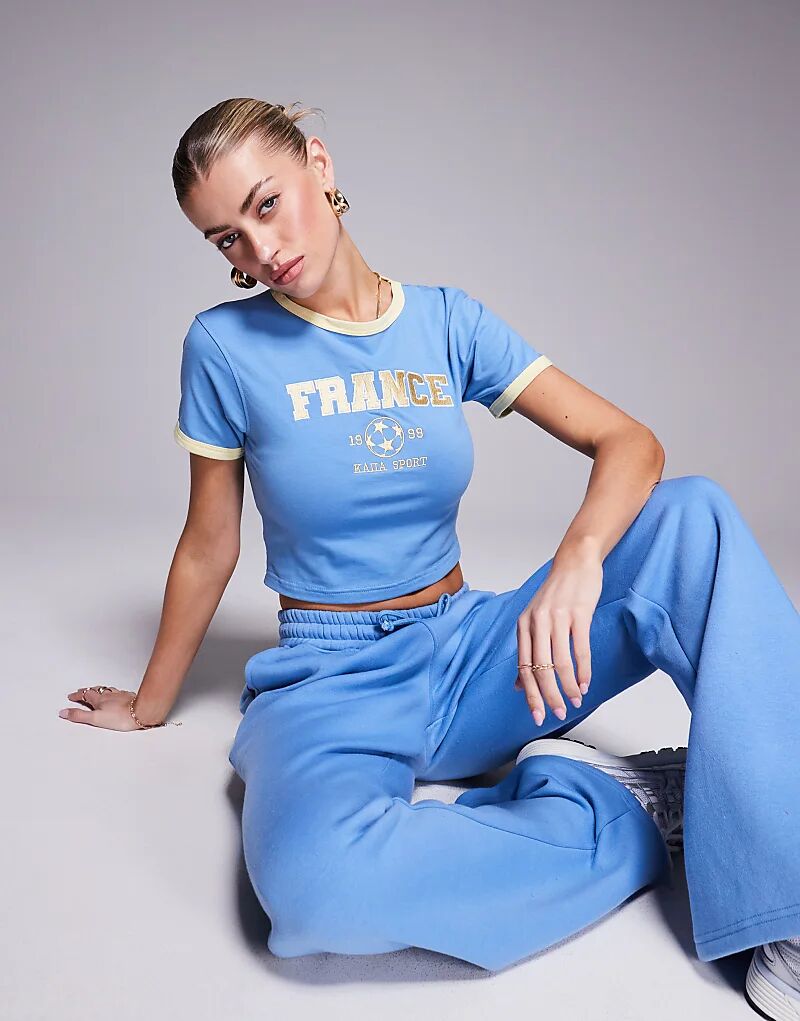 

Футболка Kaiia из высококачественного хлопка с контрастной отделкой, цвет "France baby", синий и желтый