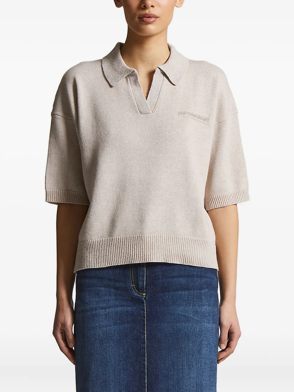 

Вязаный топ с короткими рукавами и отделкой Peserico, нейтральный