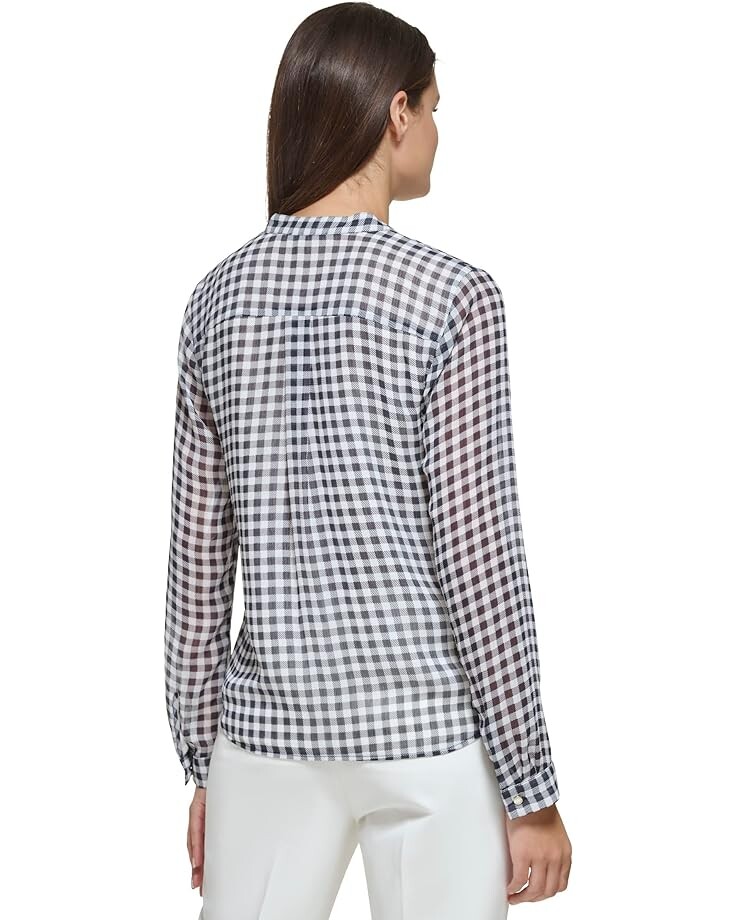 

Рубашка Tommy Hilfiger Long Sleeve Ruffle Gingham Shirt, цвет Midnight/Ivory