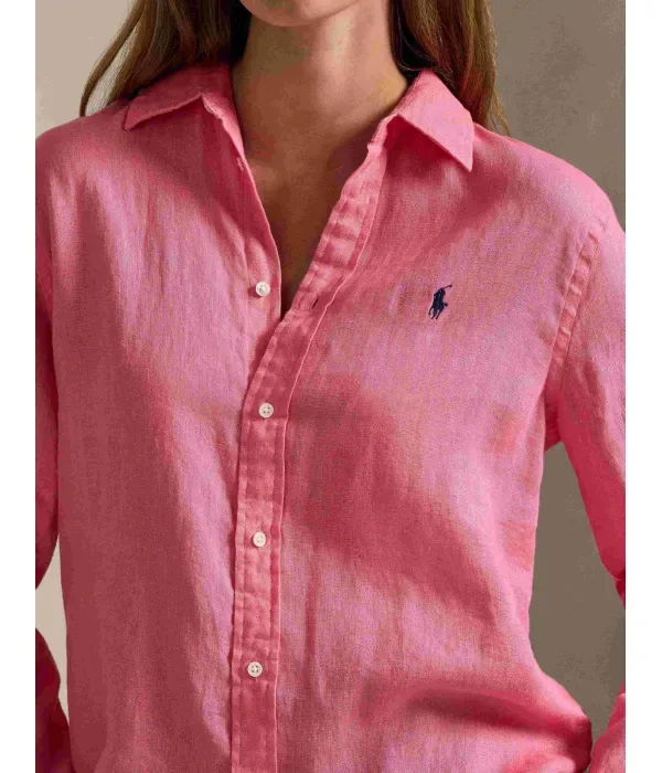 Льняная рубашка classic fit Polo Ralph Lauren, розовый — фото 4