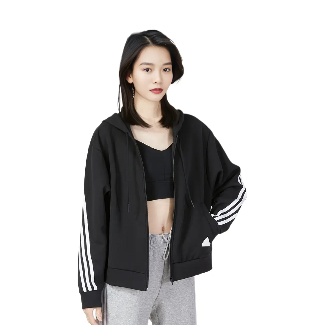 Женская толстовка Future Icons с тремя полосками и молнией, черная Adidas — фото 3