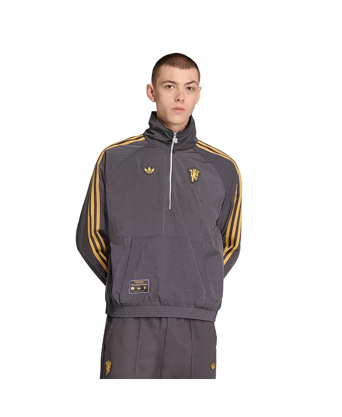 

Мужская серая куртка Manchester United Terrace Icons с полузамком Adidas