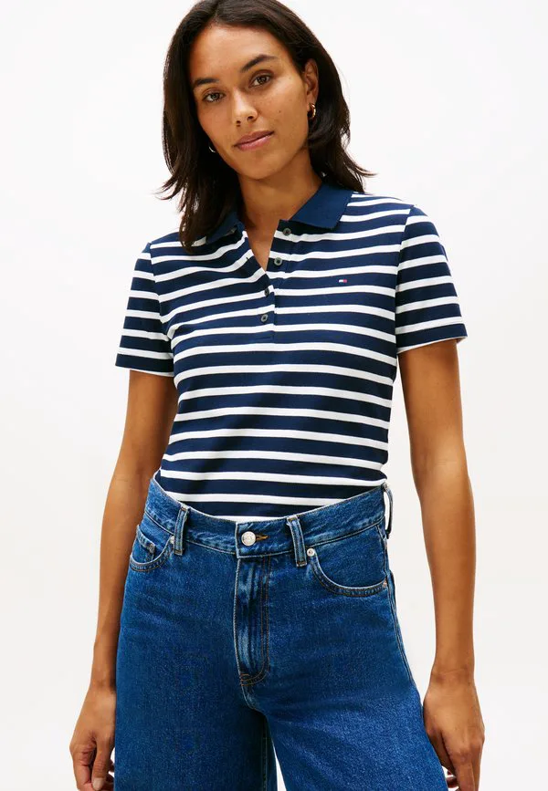 Поло-Рубашка из пике приталенного кроя 1985 года. Tommy Hilfiger, Dark Night Navy/ Ecru Stp