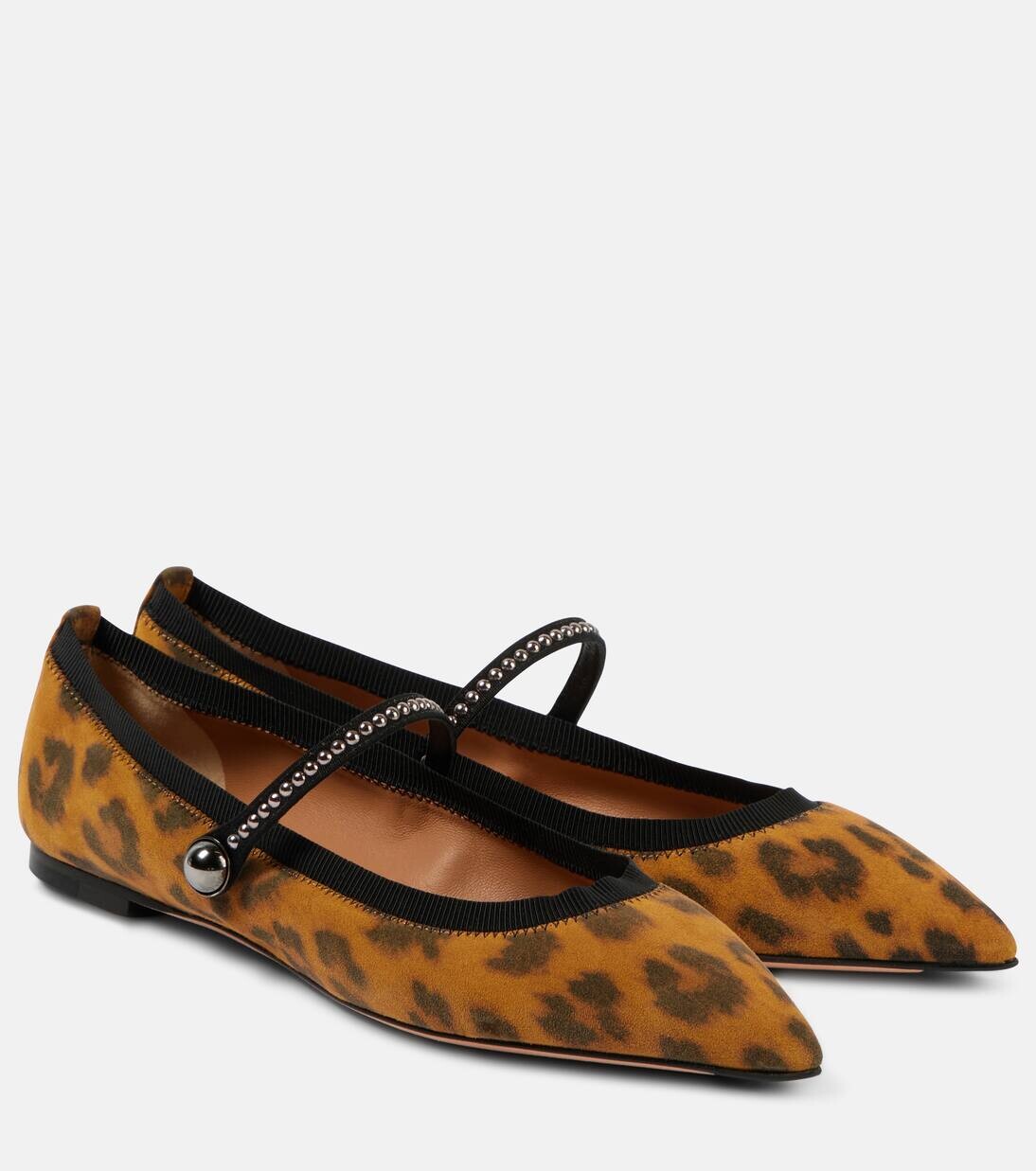 Замшевые балетки Romy с леопардовым принтом Aquazzura, цвет caramel