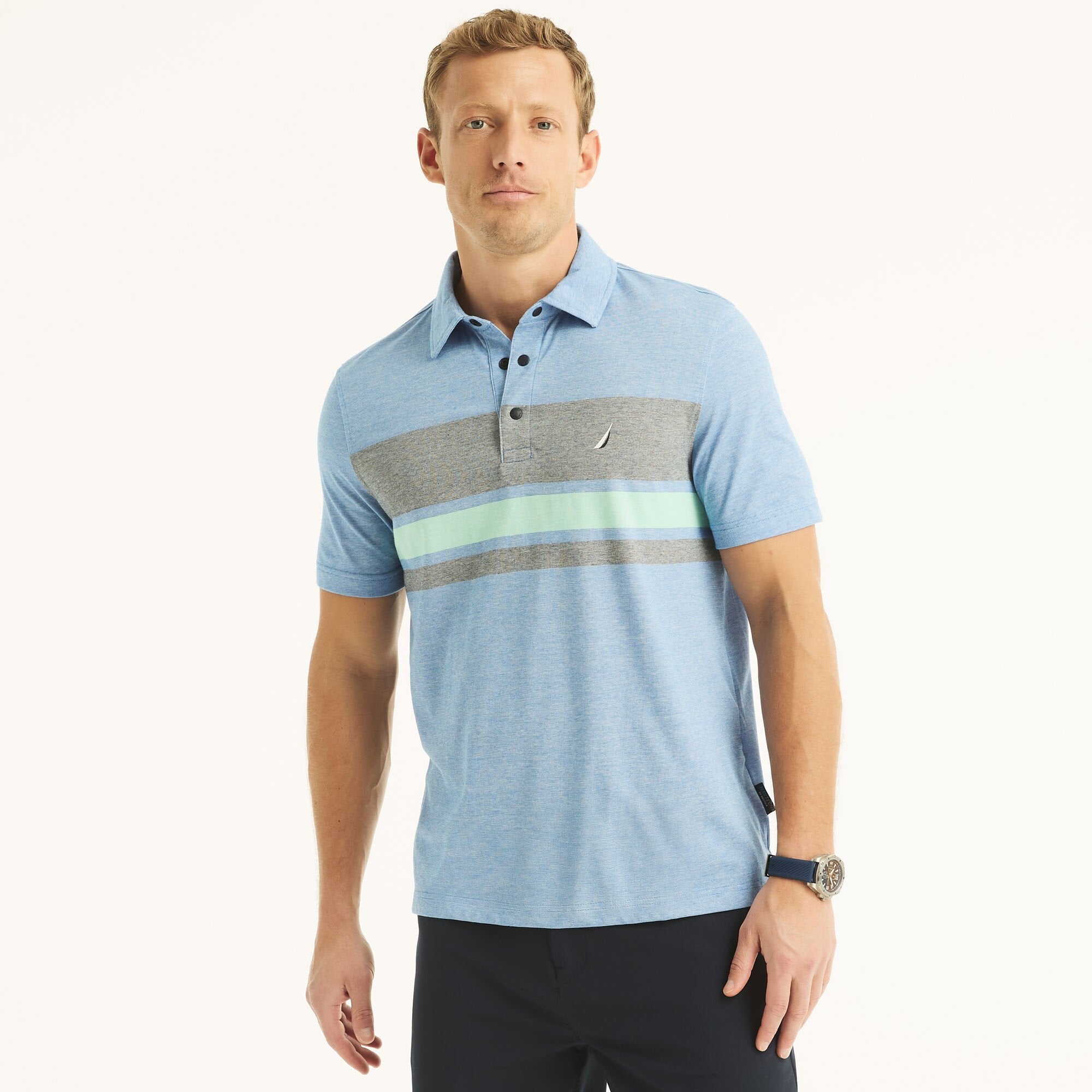 

Мужская рубашка-поло Nautica Navtech Sustainably Crafted Classic Fit Striped Polo, цвет spinner blue
