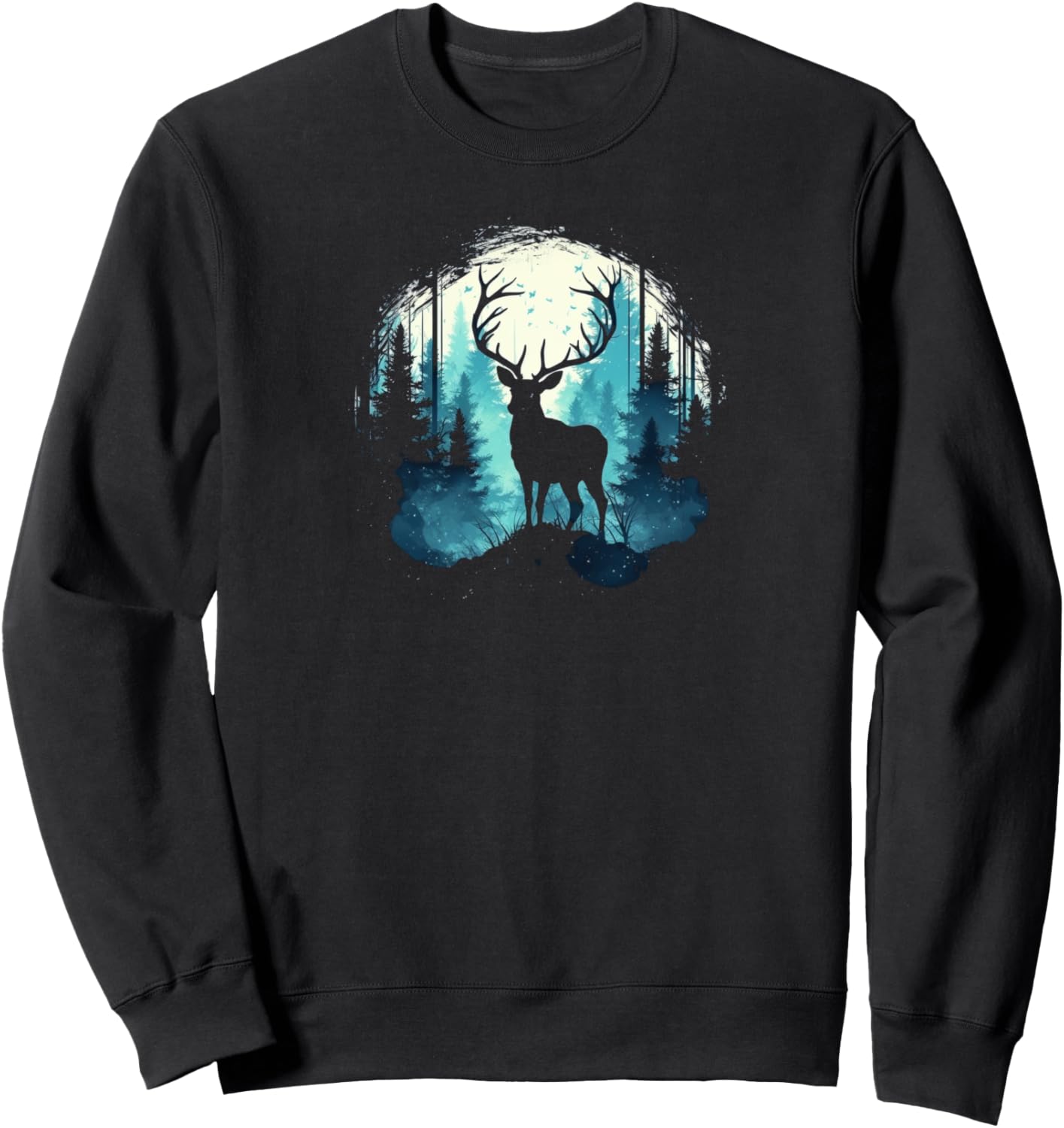 

Толстовка с изображением оленя в лесу Deer In Forest Apparel, черный