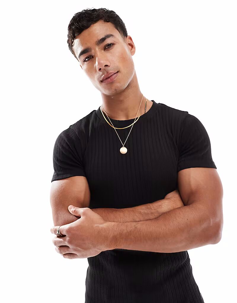 

Футболка Jack & Jones muscle fit в рубчик черного цвета