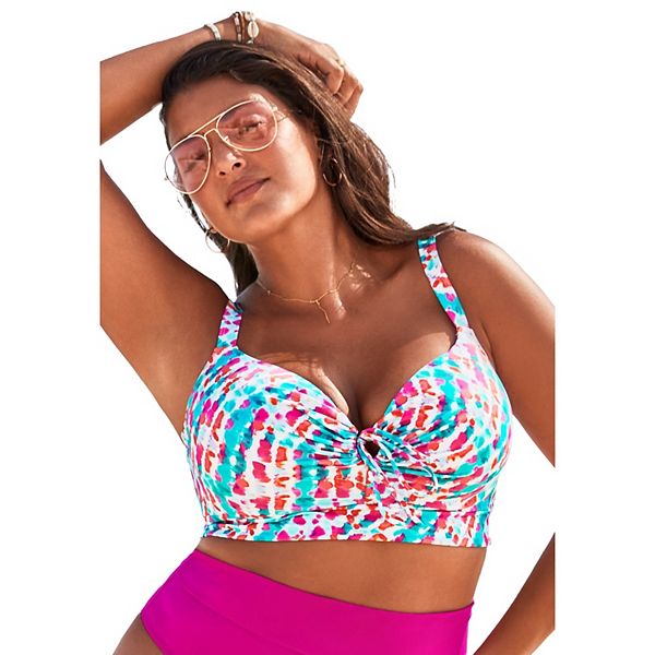 

Женский топ-бикини с чашками на косточках и завязкой спереди Swimsuits For All, Multi Tie Dye