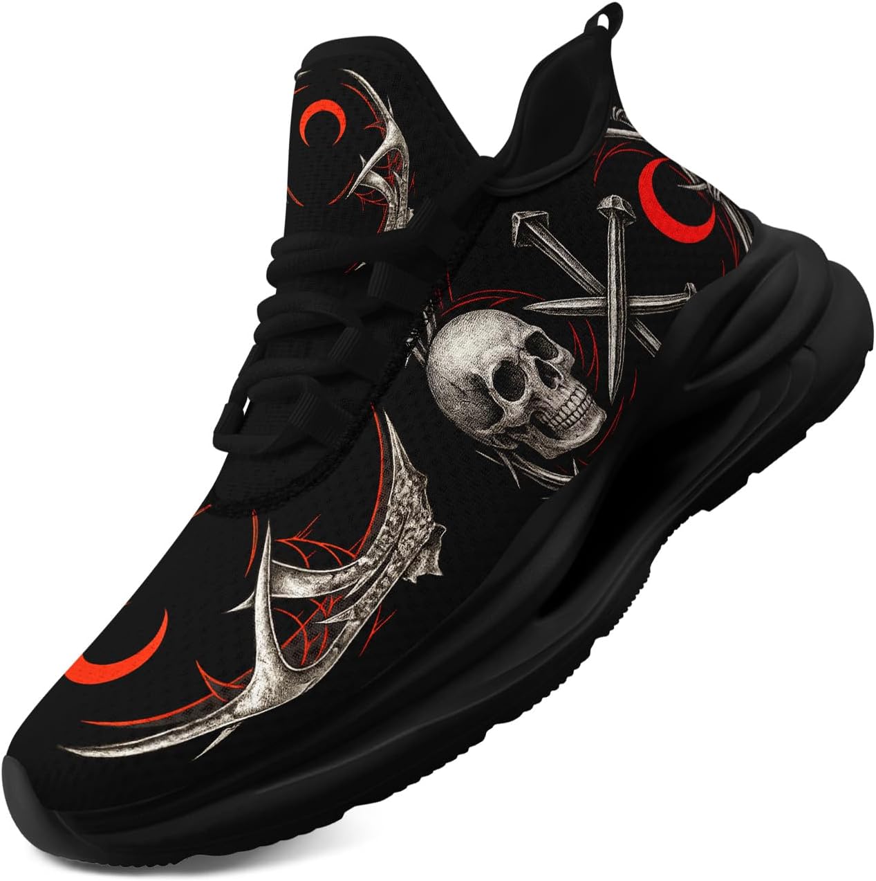 

Мужские кроссовки с готическим черепом - дышащие сетчатые кроссовки для бега по тропе, повседневные и спортивные кроссовки для женщин Coolcustomize, красный