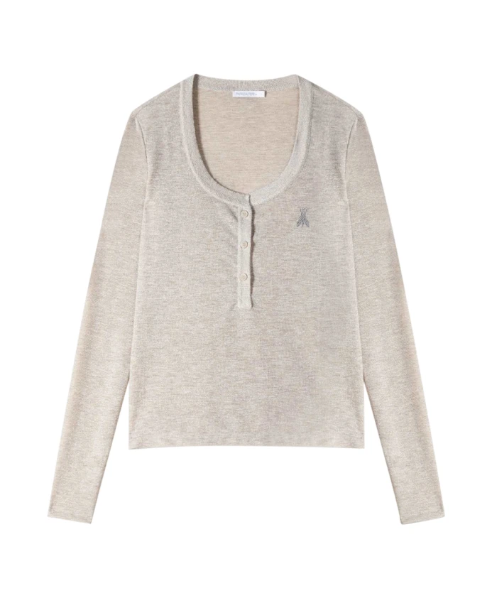 

Элегантный свитер цвета аворио с логотипом из страз. Patrizia Pepe, бежевый