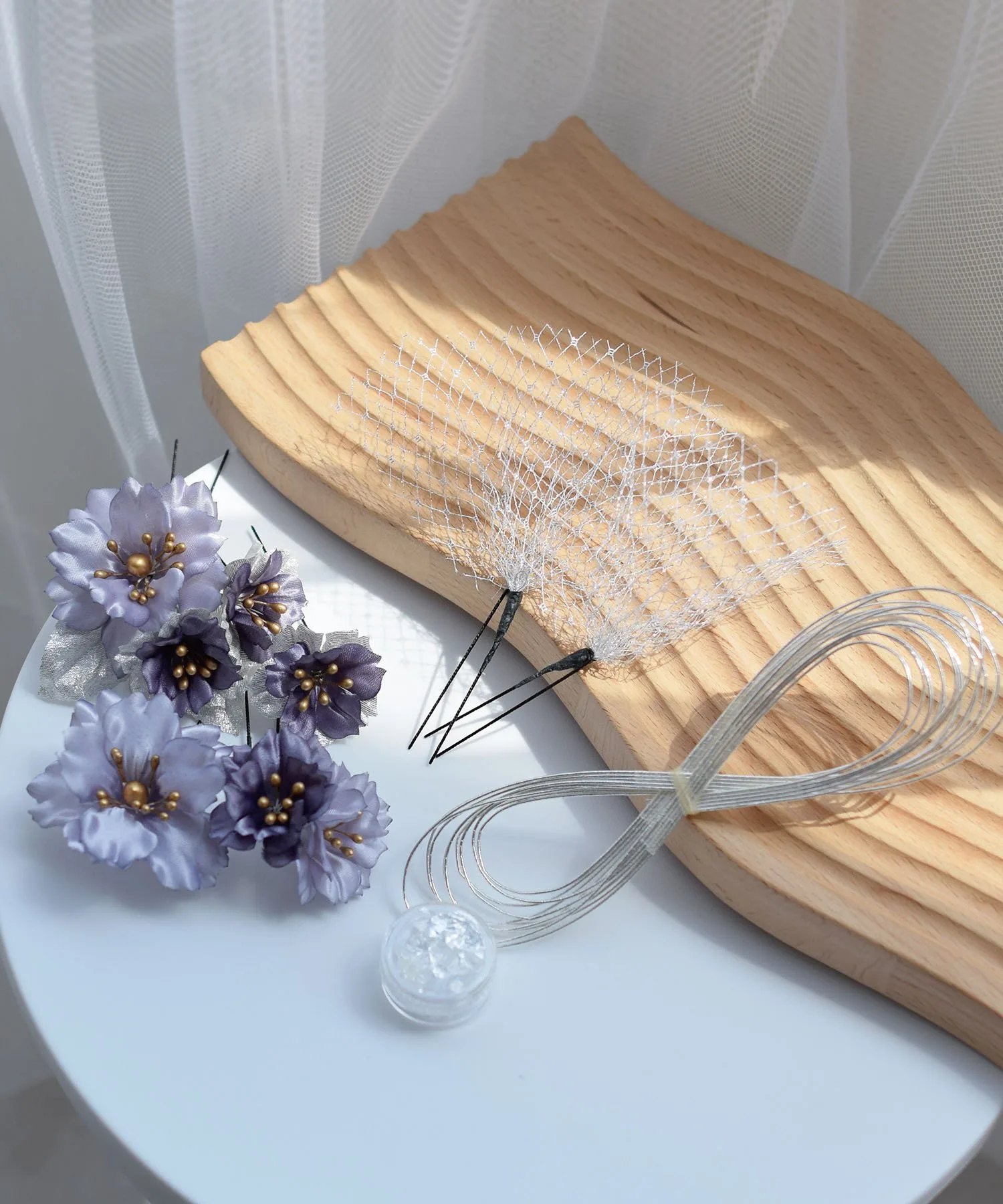 Украшение для волос: тюлевая заколка Sakura Tulle & Mizuhiki, U-образная заколка, позолота, набор из 8 штук. Utatane, Purple