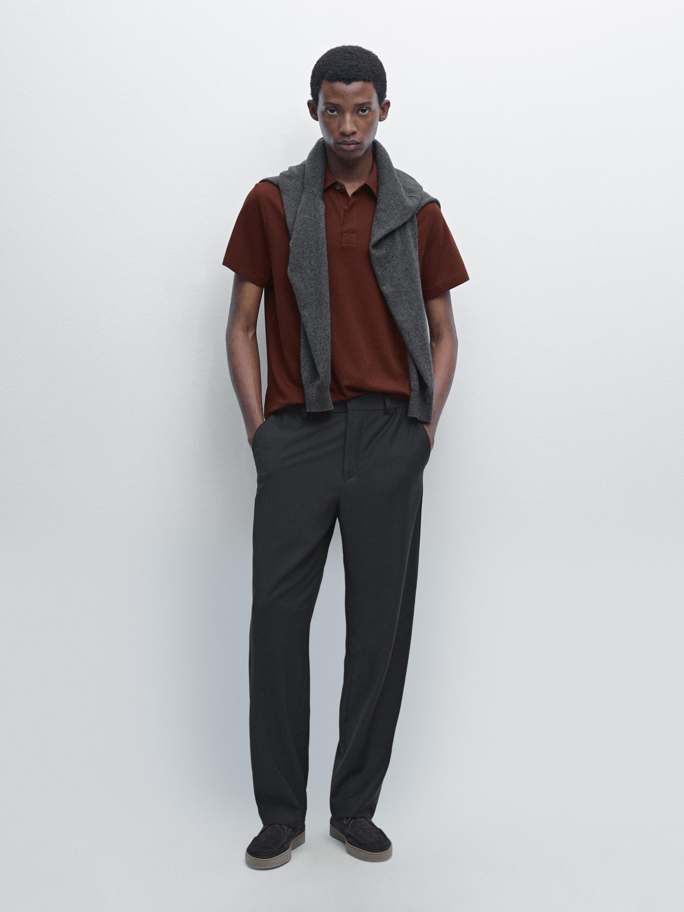 

Рубашка-Поло с короткими рукавами из хлопковой смеси Massimo Dutti, Terra-Cotta