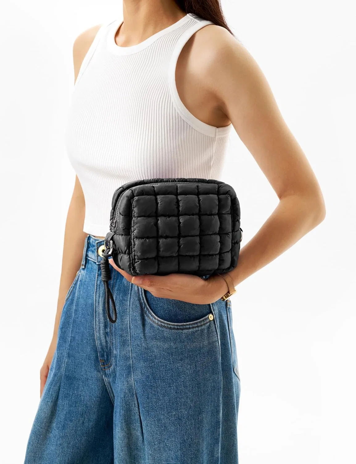Женская косметичка Unilily Puffy, черная, S, стеганая Unilily, Black — фото 3
