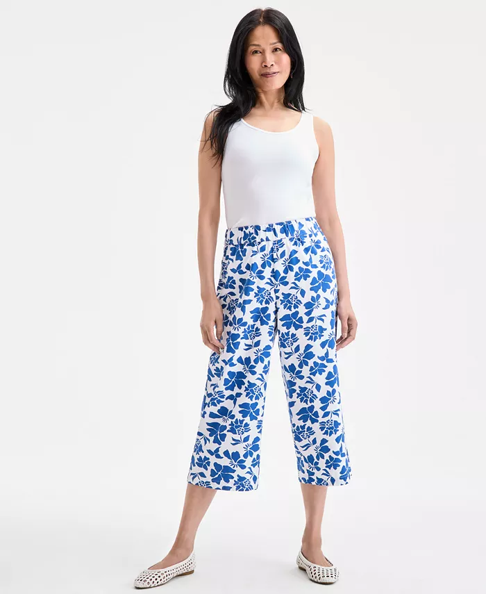 

Укороченные хлопковые брюки Petite Floral Spark Printed Style & Co, синий