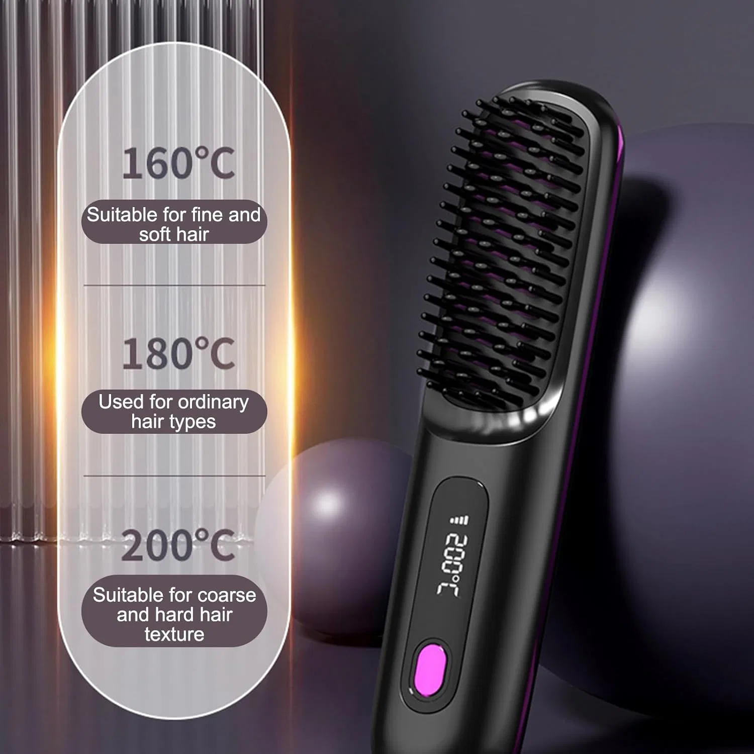 Беспроводная расческа-выпрямитель Go Brush Pro для коротких волос, черная Dewppxi, Black (Black-B) — фото 3