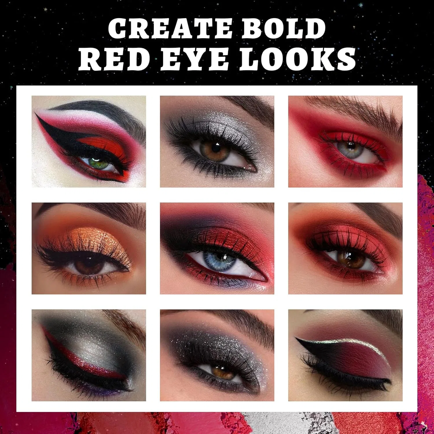 Палетка теней для век UCANBE Halloween Makeup Set Black Red Shimmer Matte Ucanbe, Black Meteors + Gothic Clown Kit — фото 3