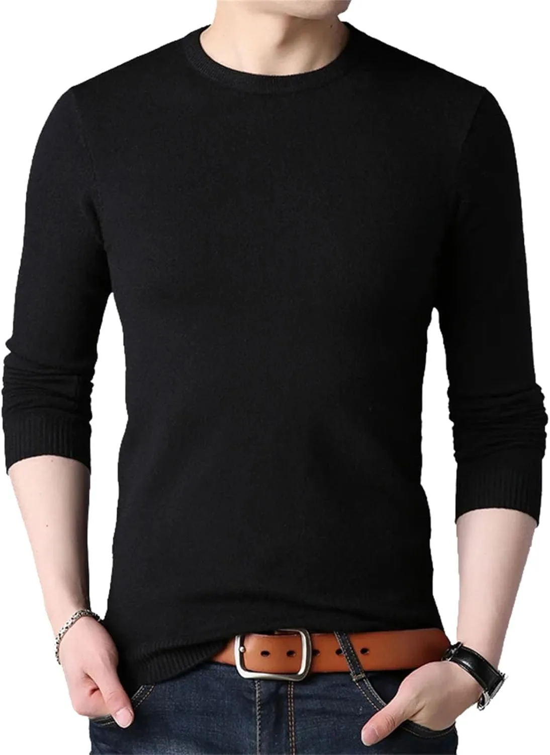 

Мужской свитер с длинным рукавом и круглым вырезом