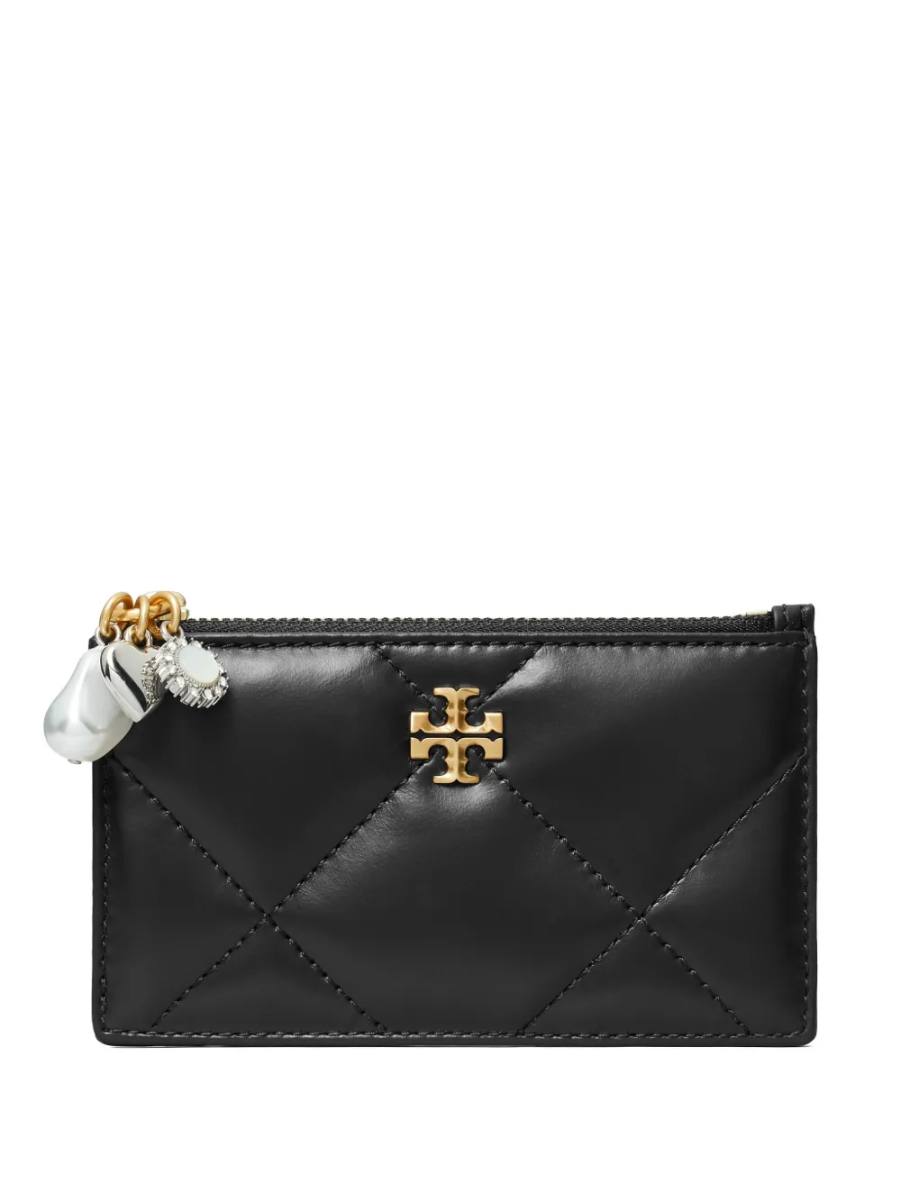 

Стеганый кардхолдер на молнии с брелоком Tory Burch, черный