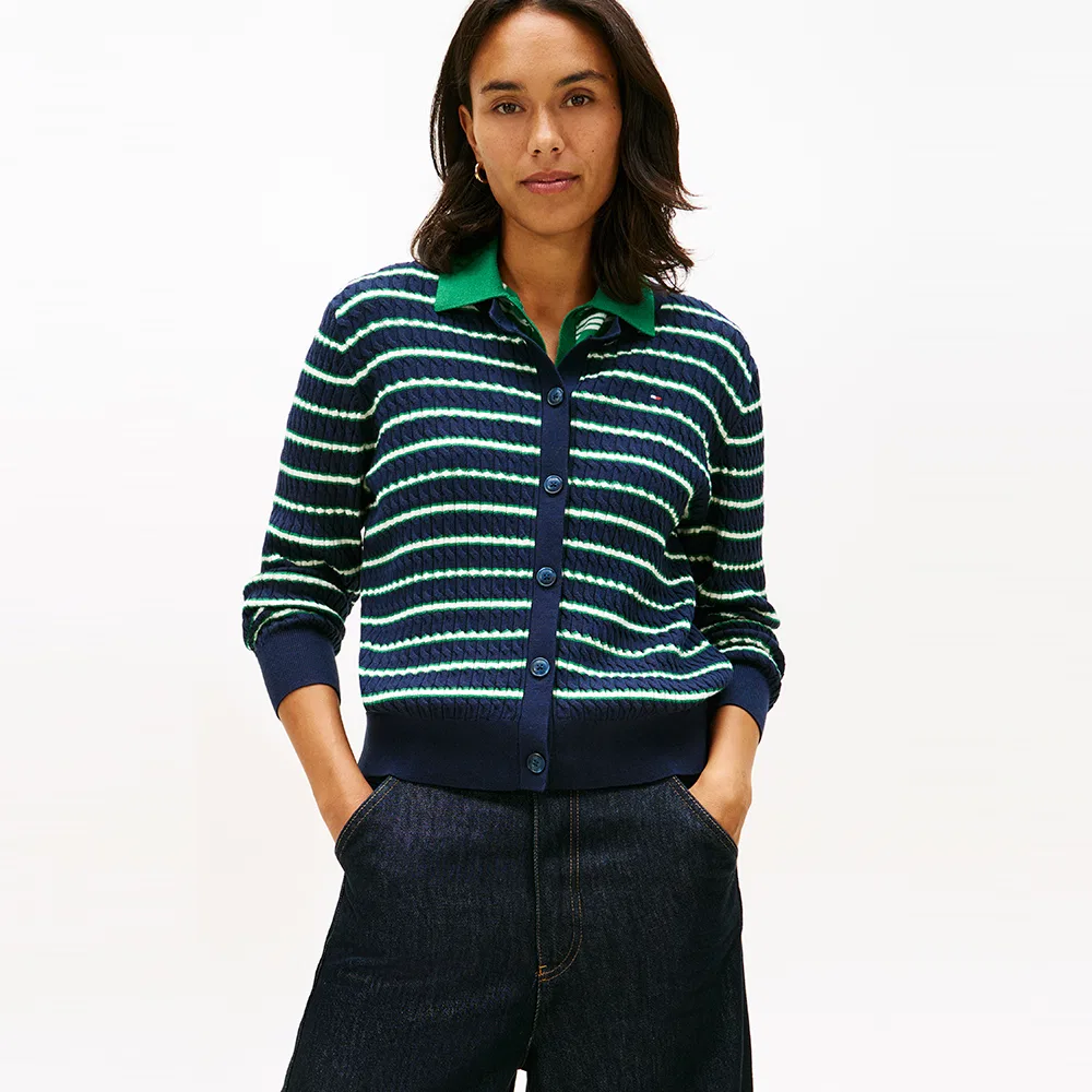 Женский мини-кардиган с кабельной вязкой и окантовкой, зелёный, от Tommy Hilfiger Women
