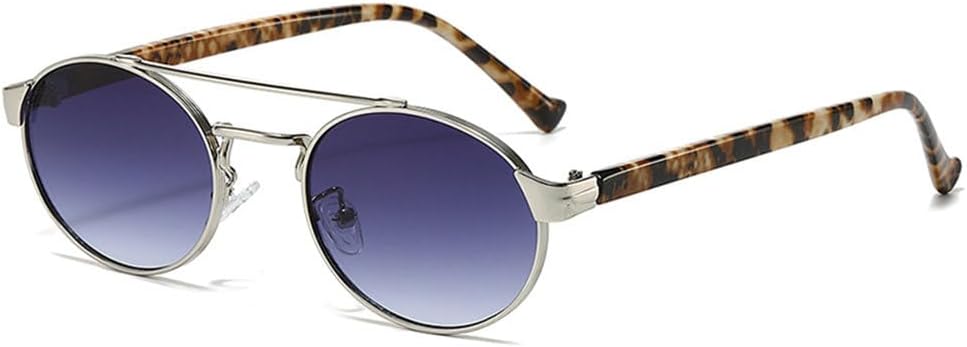 

MUTYNE Винтажные металлические солнцезащитные очки с двойной перемычкой, овальные, для женщин, в стиле панк, для мужчин, градиентные, с защитой от УФ-излучения UV400, Silver Gray Gradient