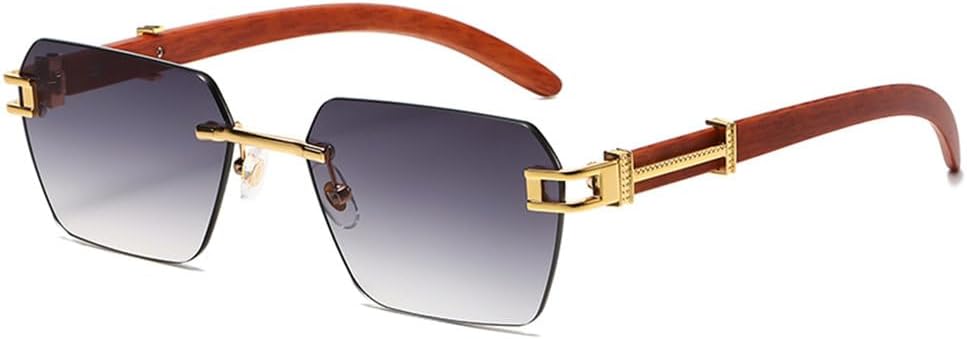 

Солнцезащитные очки без оправы с имитацией древесной текстуры, солнцезащитные очки с металлическими кромками, модные женские солнцезащитные очки generic, Gradient Grey