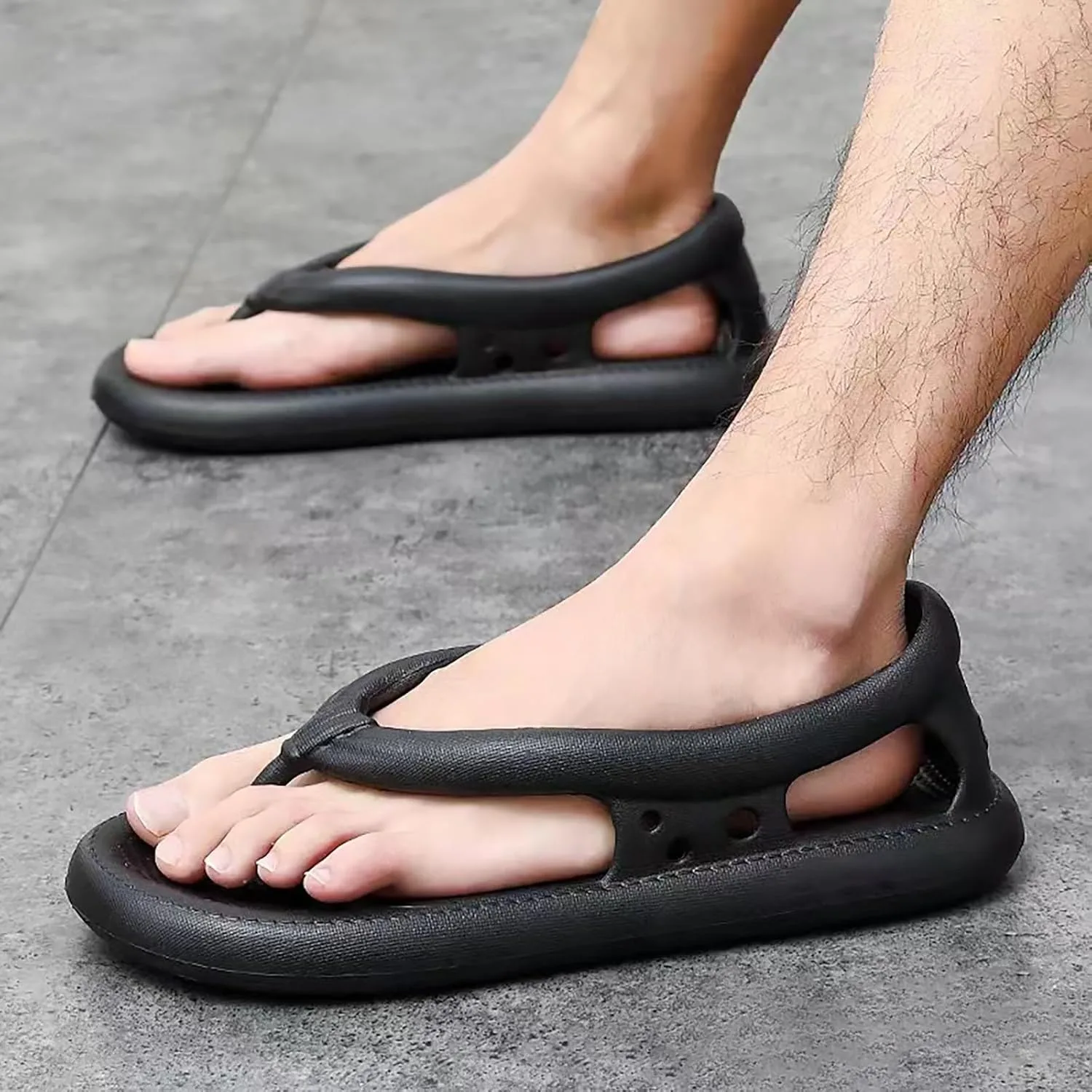 Мужские сандалии - вьетнамские плоские сандалии-вьетнамки Cloud Flat Thong Sandals, с ножницами, на удобной платформе, без застежек, элегантные летние пляжные туфли (черные, EU 40), черные Quintra — фото 3