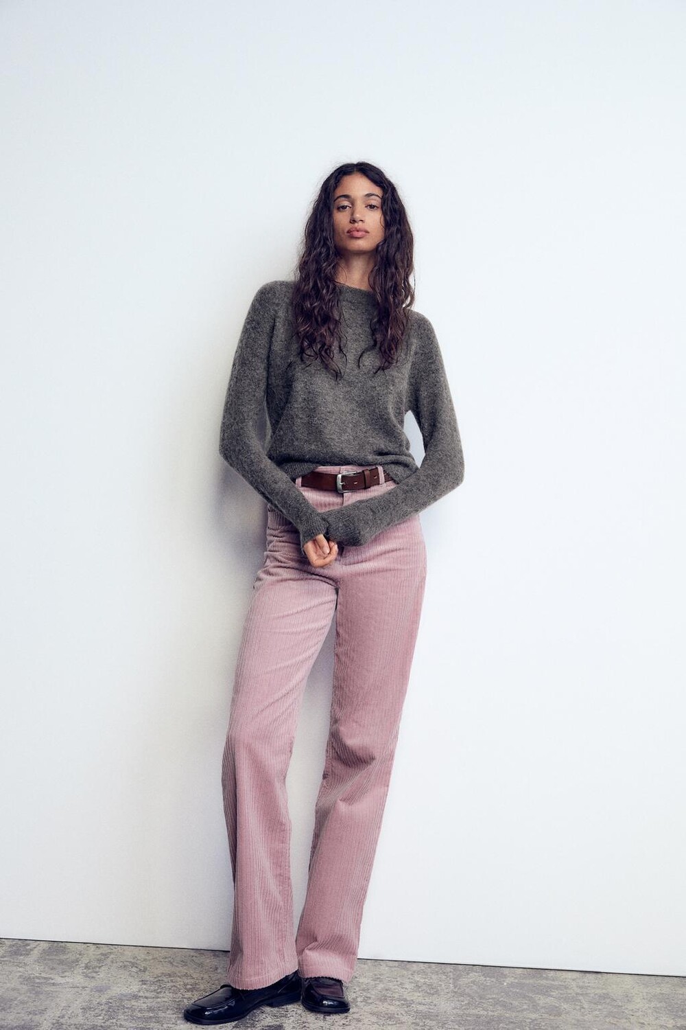 

Прямые брюки из вельвета ZARA, светло-розовый