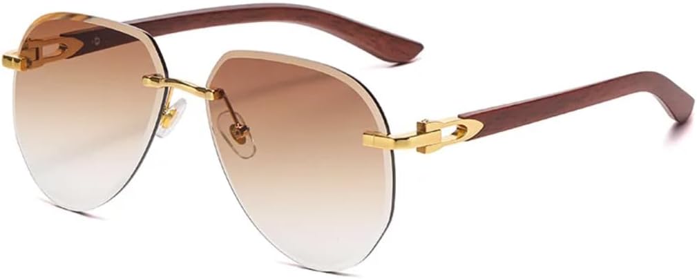 

Винтажные солнцезащитные очки без оправы для женщин и мужчин, роскошные, в стиле панк, с текстурой дерева, популярные, с градиентной защитой UV400 (чайный цвет) TVTBBVV, Tea