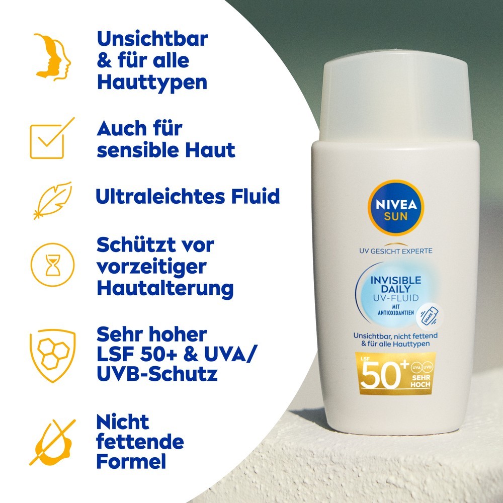 Солнцезащитный крем nivea sun uv gesicht experte invisible daily uv fluid lsf50+ Nivea, объем 40 мл — фото 3