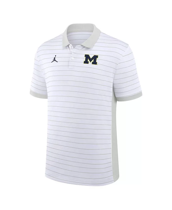 Мужская белая футболка-поло Michigan Wolverines 2025 Early Season Coaches Sideline Victory Stripe Performance Jordan — фото 3