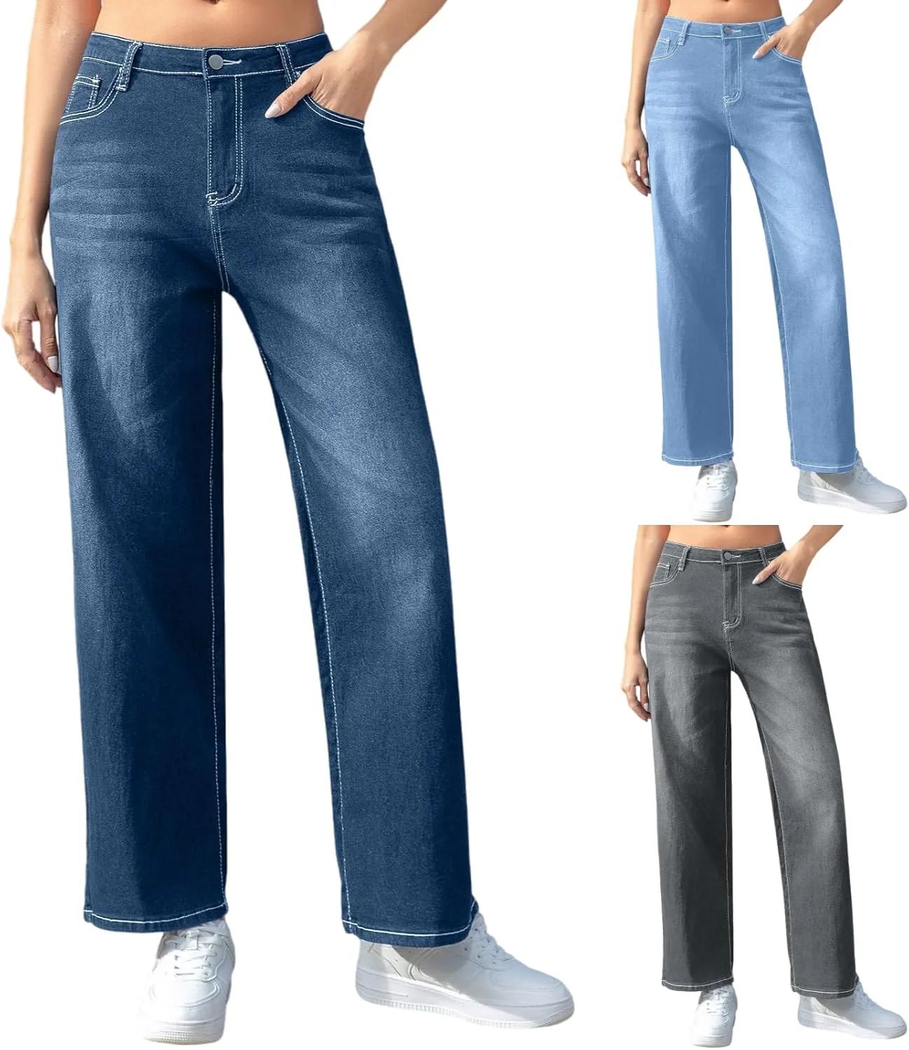 

Джинсы High Waisted для женщин Straight Leg Stretch Denim