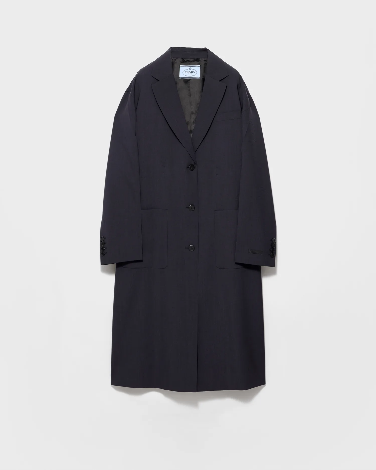 Однобортное легкое пальто из шерсти Prada, синий