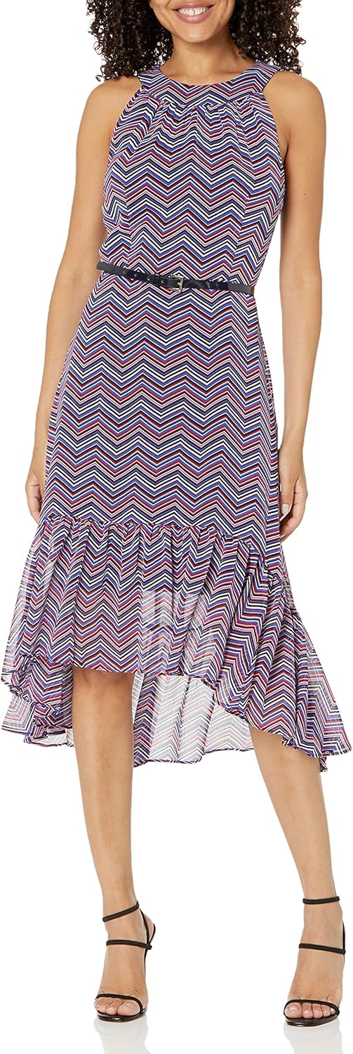 

Платье Tommy Hilfiger Hydrangea Sketch с вырезом халтер и асимметричным вырезом, Sky Captain/Scarlet Chevron