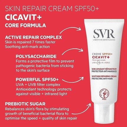 Cicavit+ Spf50+ Ультра-успокаивающий восстанавливающий крем для лица и тела против пятен, 40 мл, Svr — фото 3