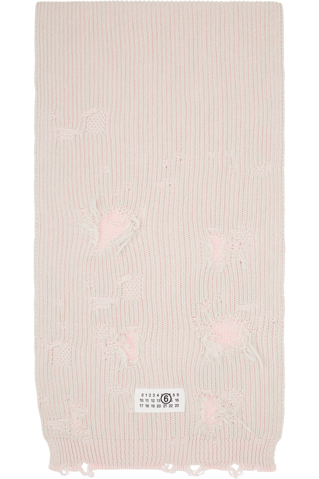 

Mm6 Maison Margiela Шарф с оптическими ребрами серо-розового цвета