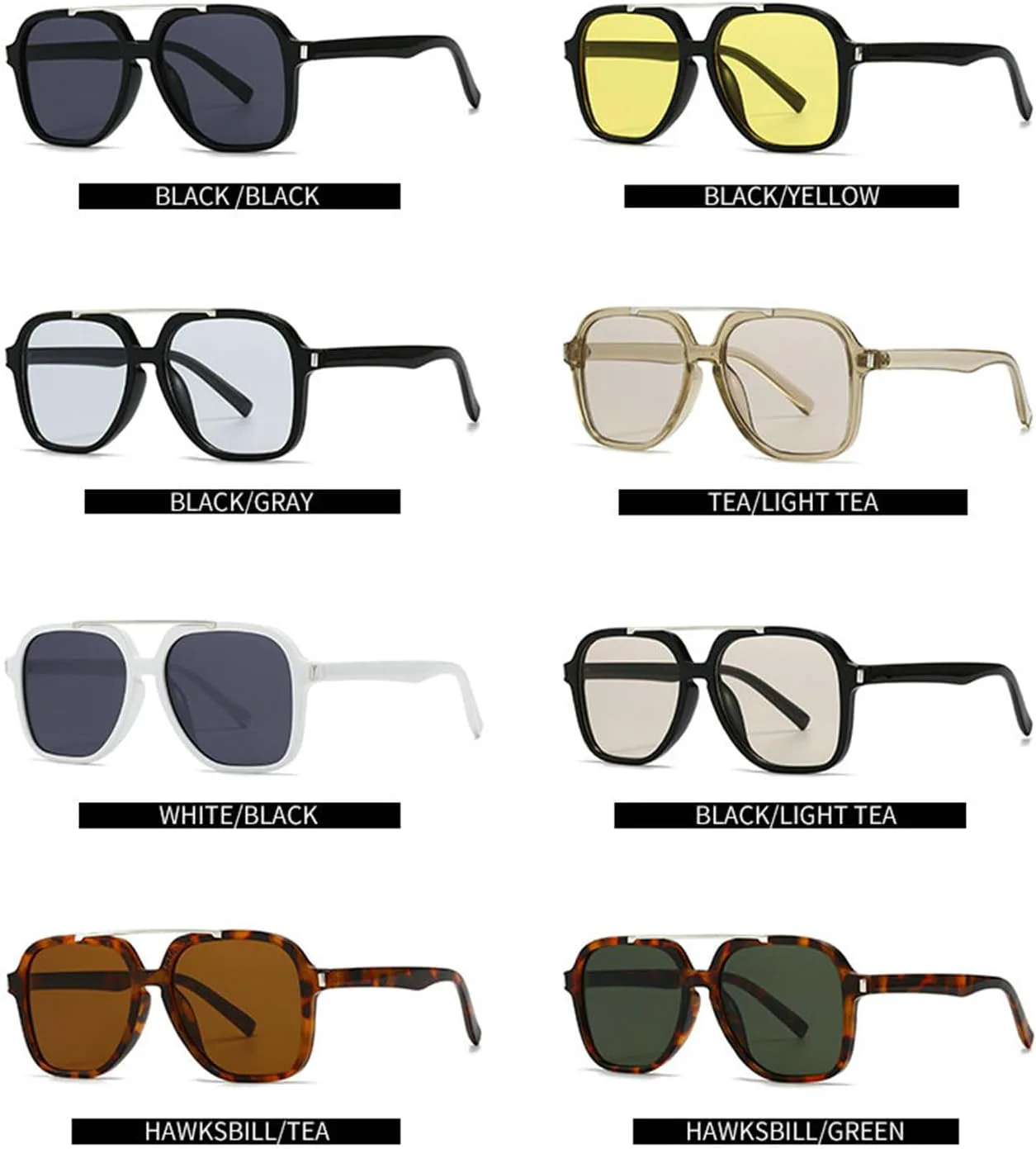 

Willochra Модные солнцезащитные очки-пилот большого размера для женщин и мужчин, ретро-очки в крупной оправе с двойной перемычкой, винтажные солнцезащитные очки, C8