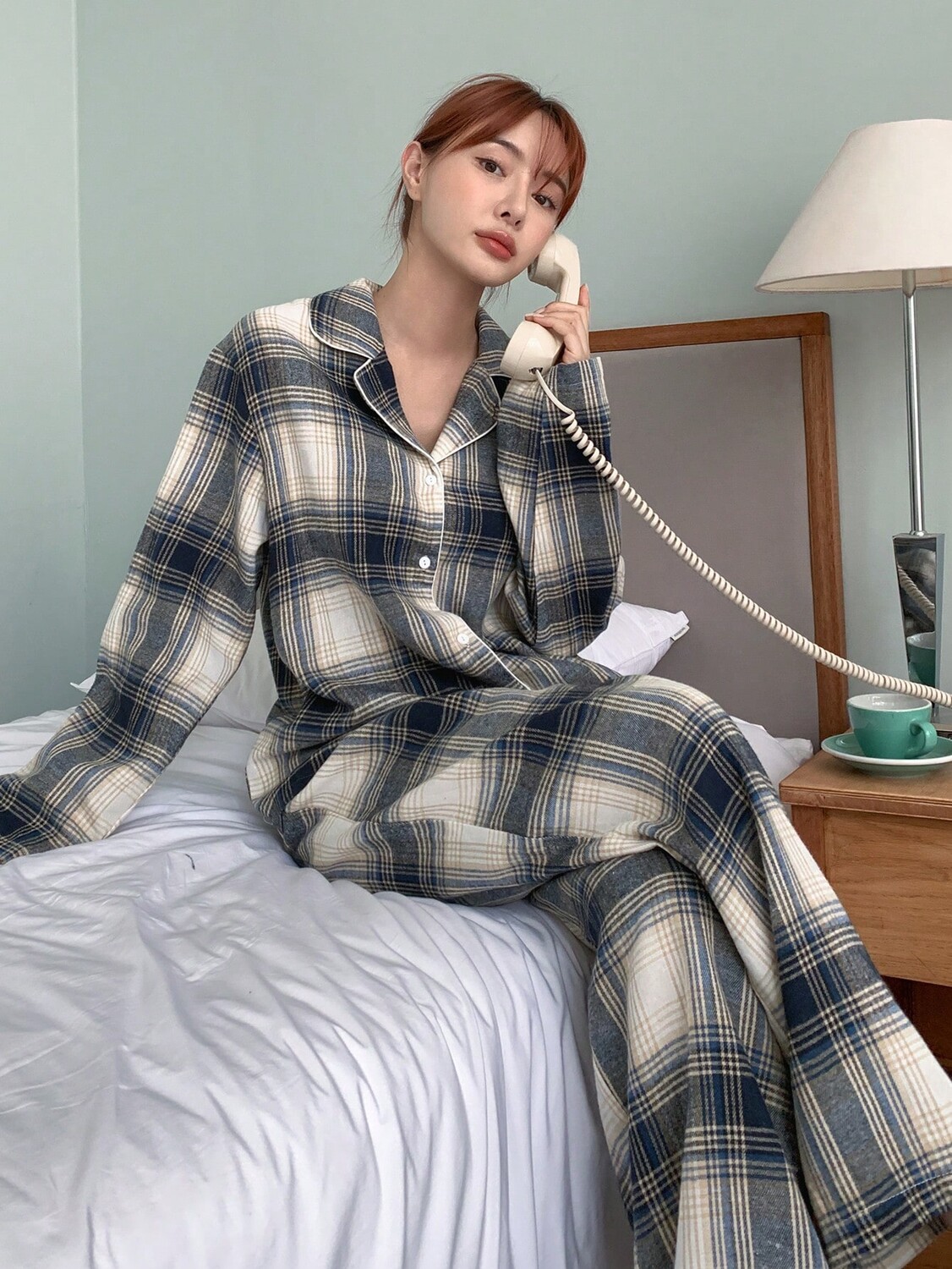 

Пижамный Комплект, узор в клетку, пуговицы спереди Dazy, синий