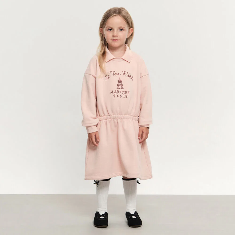 Детское платье-свитшот с воротником розовое от Marithé Kids