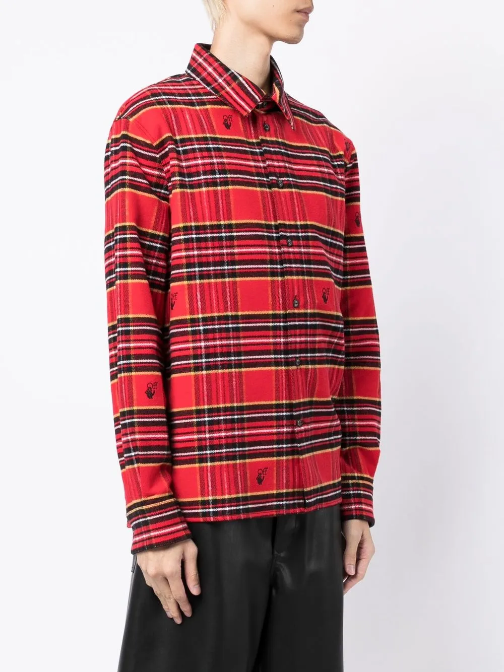 Рубашка в клетку тартан с вышитым логотипом OFF-WHITE, красный — фото 3