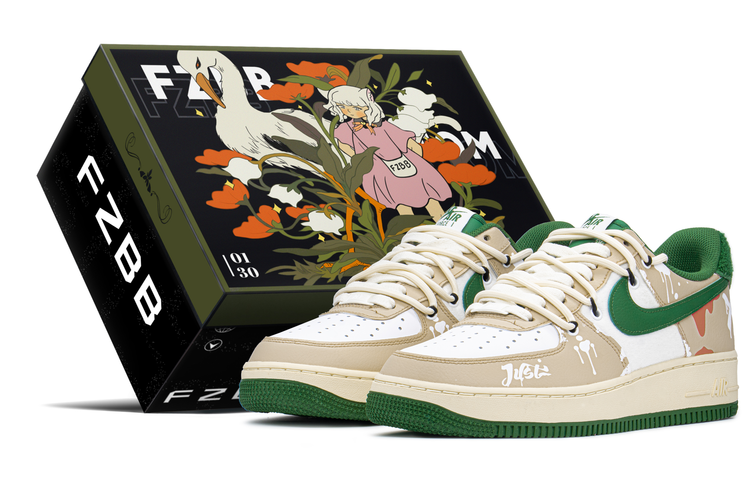 

Кроссовки Nike Air Force 1 Skateboard Shoes Men Low-Top Brown/Green/White