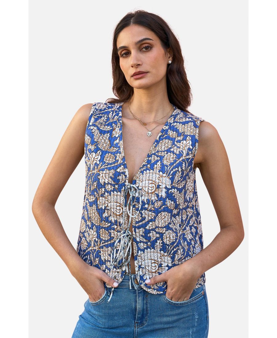 

Женская двусторонняя стеганая жилетка с цветочным принтом Yumi, White