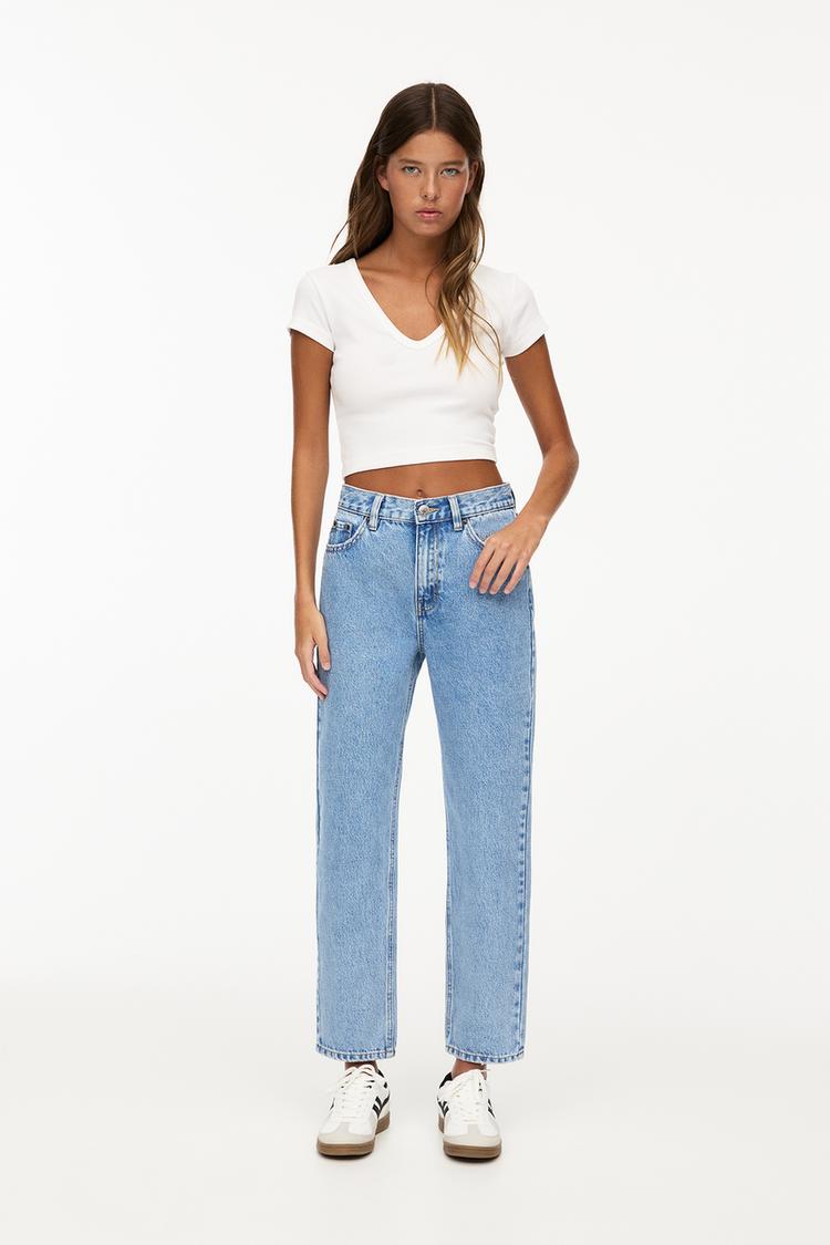 

Базовые джинсы mom Pull And Bear, синий