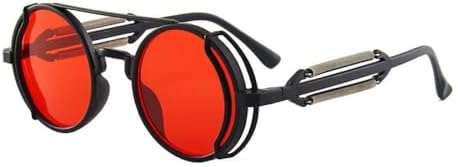 

Солнцезащитные очки в стиле стимпанк для мужчин и женщин, круглая металлическая оправа, панк, двойные пружинные дужки, классические очки с защитой от УФ-излучения UV400 MTZJH, Black Red